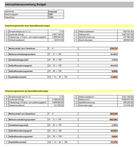 Budget 2025 Kennzahlen markiert